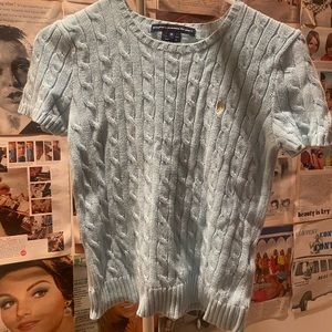 Cable knitted short sleeve baby blue top size M